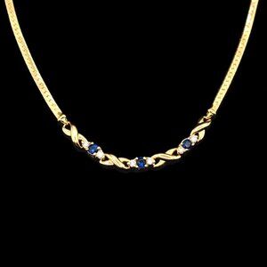 Vintage Faux Blue Sapphire and Cubic Zirconia Necklace 18K GE Designer Signed